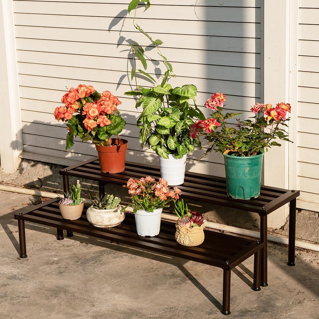 Metal Plant Stand, Rust-proof Aluminum Display Rack, Plants Display Stands Decoration Racks for Living Room Garden Balcony Patio (Ebony, 31.5Inch Tall Leg)