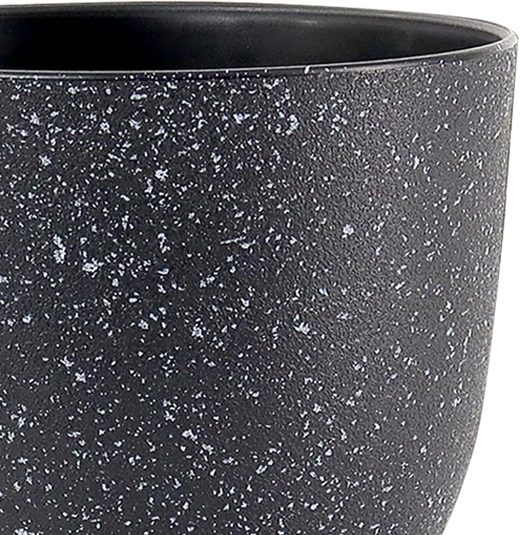 Plant Pots 10/9/8 inch, Set of 3 Modern Decorative Plastic Planters with Drainage Holes and Saucers for Garden House Plants, Flower Pots for Indoor Outdoor Plants, Speckled Black