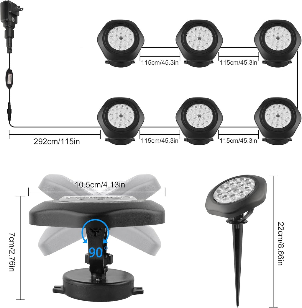 RGBW Pond Lights, 18 LED Super Bright Underwater Submersible Fountain Lights Color Changing Landscape Lighting Remote Control IP68 Waterproof for Fish Aquarium Tank Yard Garden Pool (Set of 6)