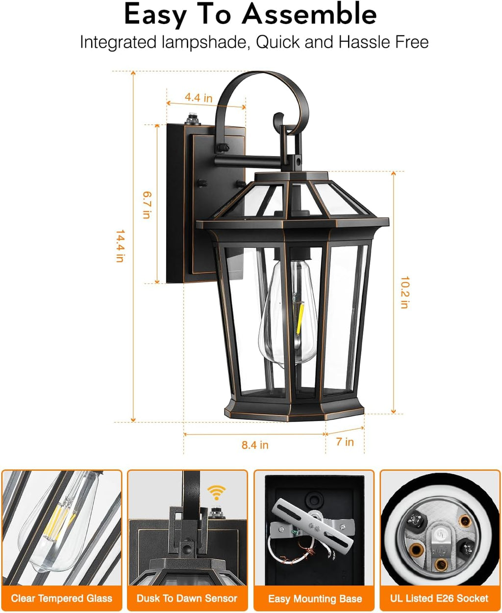 VIANIS Dusk to Dawn Exterior Light Fixture, Waterproof Outdoor Wall Sconce Porch Light for House, 100% Anti-Rust Aluminum Outside House Lights, Farmhouse Coach Lantern for Garage, Front Door 2Pcs