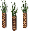 Wooden Wall Planter Set of 3 - Modern Bohemian Home Decor for Living Room, Bedroom, Bathroom - Versatile Walnut Finish Planter for Dried Flowers, Faux Greenery, and Indoor Plants