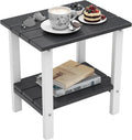 Outdoor Side Table, End Table for Adirondack Chair, 16" Patio Table for Porch, Yard, Weather Resistant (Black&White)