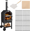 Outvita Outdoor Pizza Oven, Wood Fired Pizza Oven with Adjustable Chimney, Wheels, Pizza Stone, Pizza Peel, Grill Rack for Patio Cooking Picnic Party