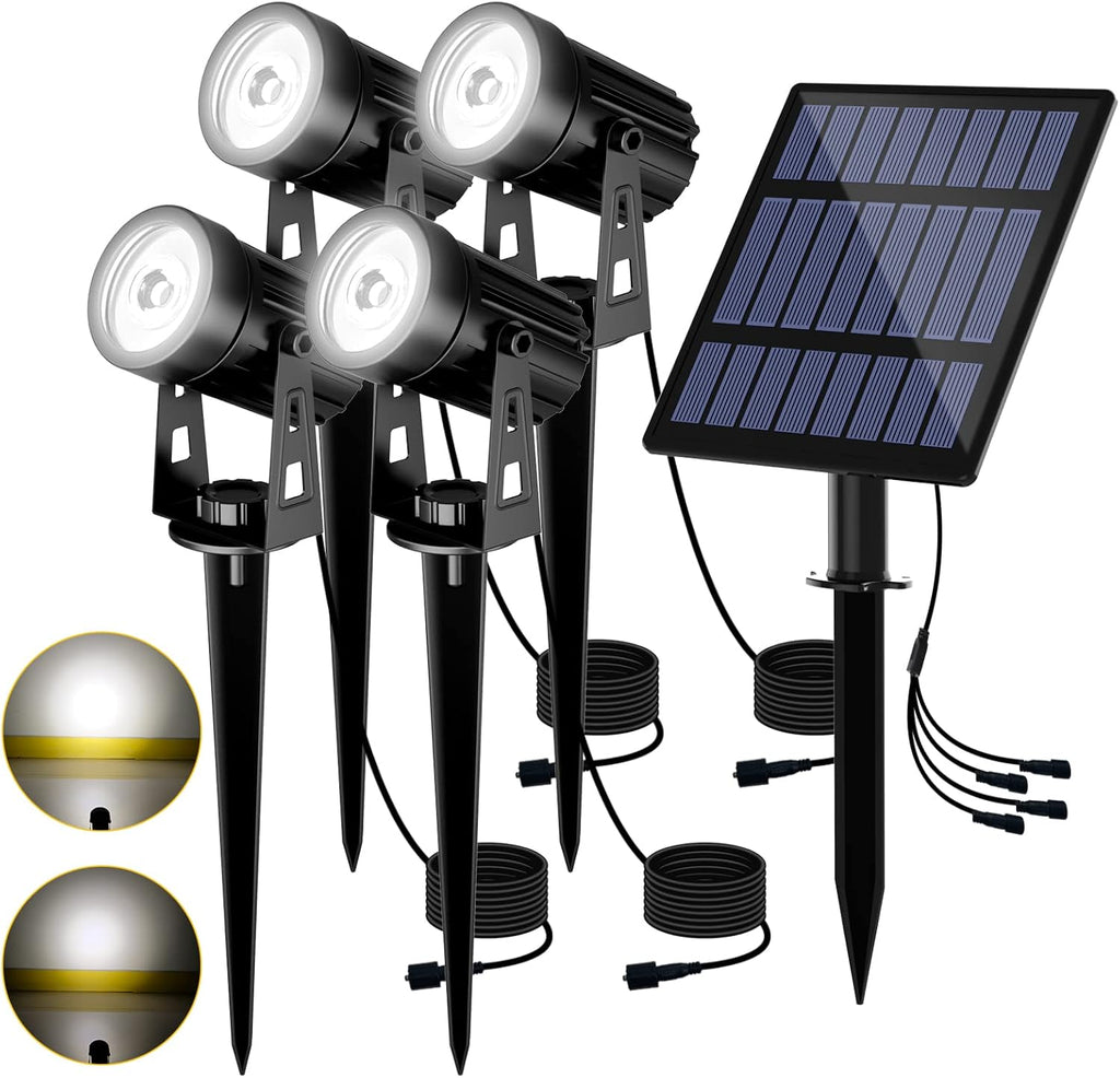 T-Sun Solar Spotlights - 4-in-1 Outdoor Waterproof Auto ON/OFF Solar Lights for Garden, Yard, Driveway, Pool Area (White)