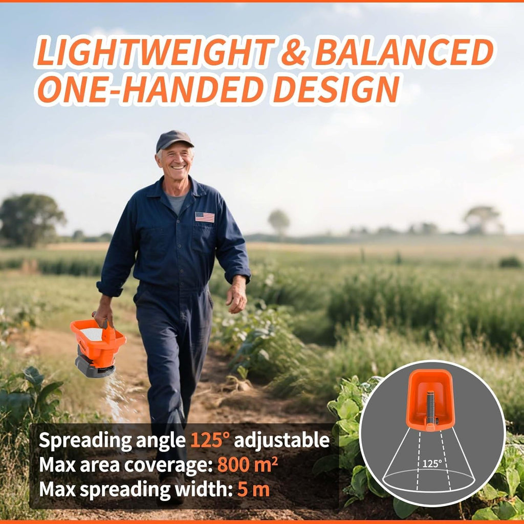 Battery Powered Seed Spreader, Fertilizer Spreader, Lightweight, Spreaders for Lawns, Broadcast Spreader, 8 Seed Settings & 6 Speed Levels, Spreader for Grass Seed, Fertilizer & Ice Melt