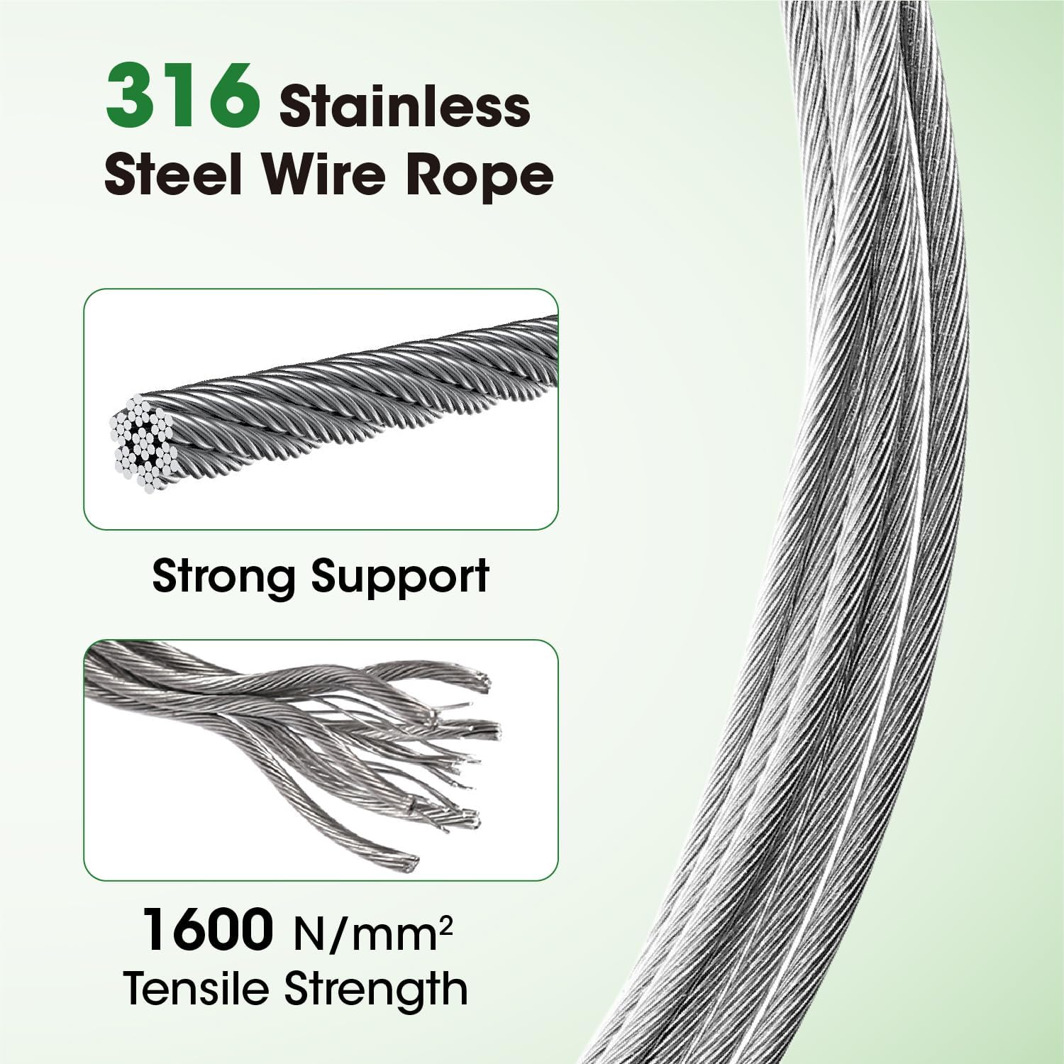 Professional T316 Stainless Steel Wire Trellis Kit for Climbing Plants Outdoor, Heavy Duty Plant Support System (53Ft x 1/8"), Garden Wire Grid Espalier Trellis Kit with Rust Proof Design
