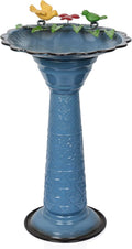 Alpine Corporation ORS112BL Vintage Metal Pedestal Birdbath with Stand, Shallow Bird Bath Bowl for Outside, 28" H, Blue