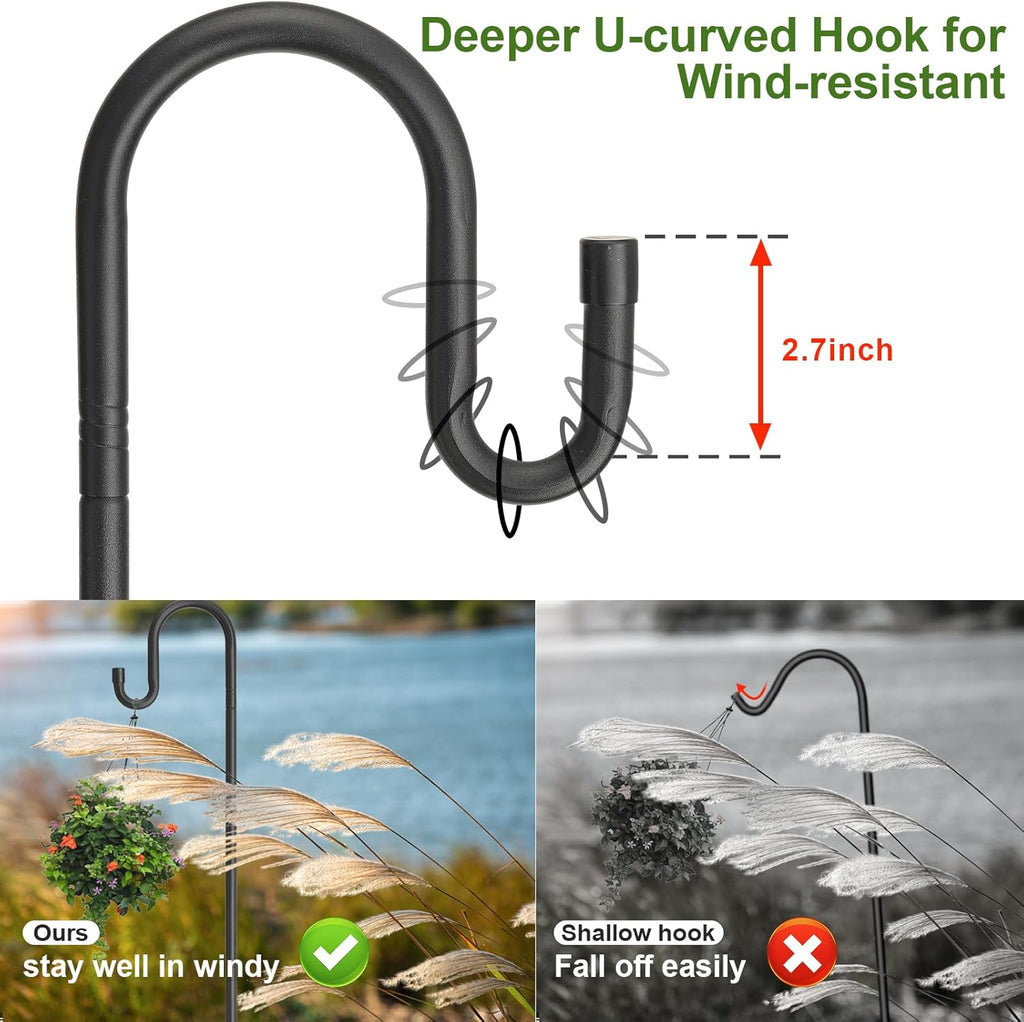 Hummingbird Feeder Pole for Outdoors - Heavy Duty Bird Feeder Stand with Adjustable Stake,62"Rustproof Shepards Poles with Hangers Holder for Birdfeeder,Wind Chimes,Lanterns,Wreaths,Black