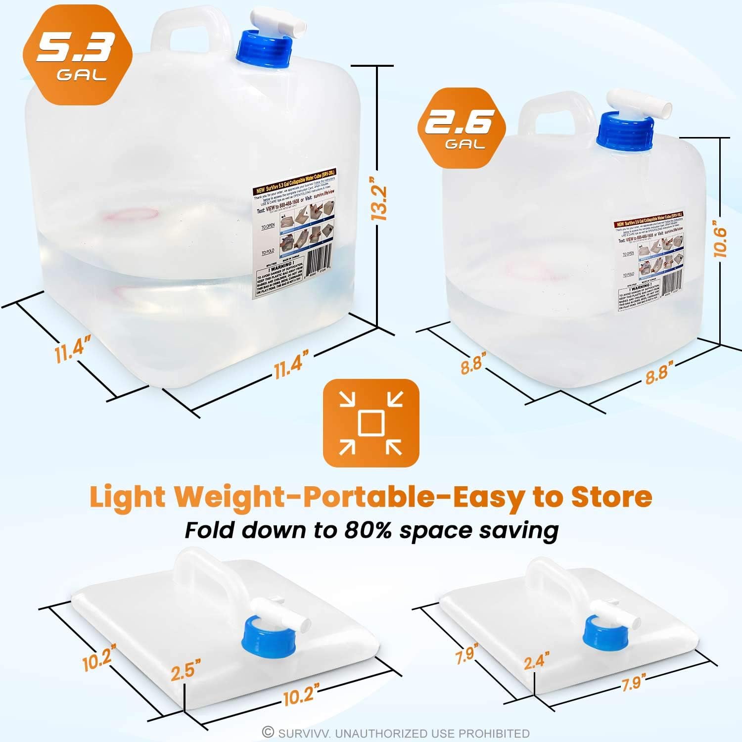 Collapsible Water Container with Spigot, BPA Free, Food Safe Camping Water Storage Cube Jug for Outdoor Hiking Hurricane & Emergency Survival Kit, Portable Foldable Canteen