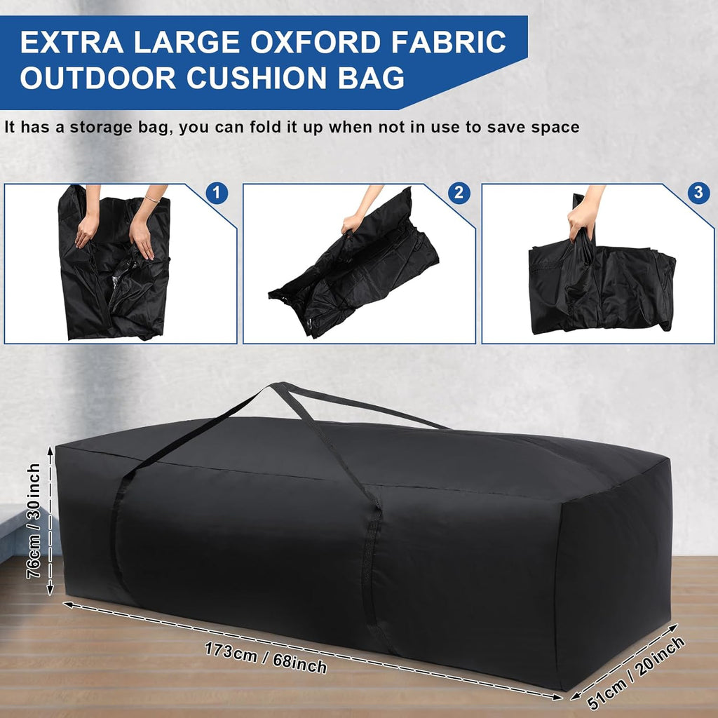 Silkfly 1 Pcs Patio Cushion Storage Bags 68" L x 30" W x 20" H Outdoor Cushion Storage Bag Extra Large Zippered Furniture Pillow Protective Storage Bag Black 420D Oxford Fabric Christmas Tree Storage