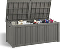 NUNU LAB 150 Gallon Outdoor Storage Box,Resin Large Sturdy Deck Box, Backyard Outside Storage Box Waterproof with Double Wall Panels,Package Delivery,Garden Outdoor Hose Bin