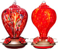 2 Packs Hummingbird Feeders for Outdoors Hanging Ant and Bee Proof, 34OZ & 32OZ Hand Blown Glass Hummingbird Feeders for Outside, 2 Red