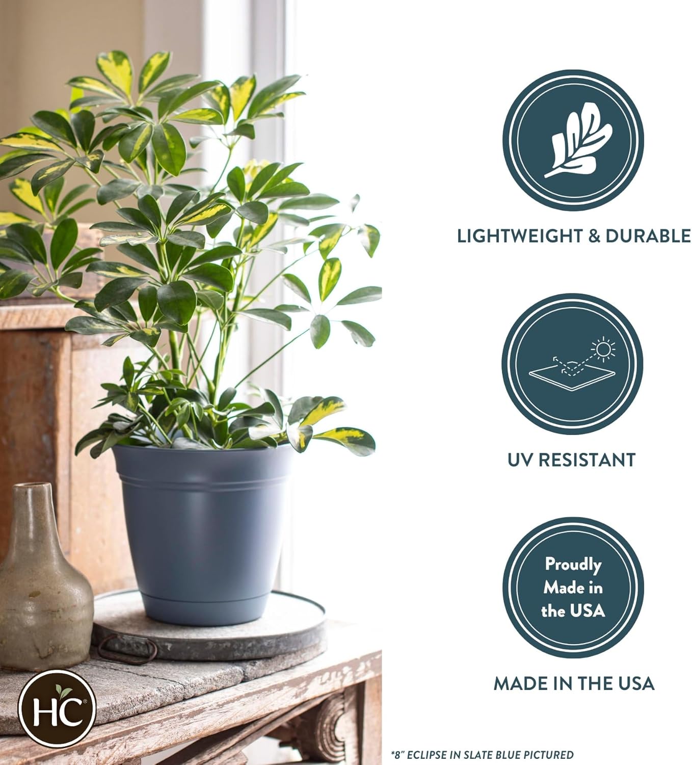 The HC Companies Eclipse Round Planter with Saucer - Outdoor & Indoor Plant Pot with Drainage Holes - Lightweight, UV-Resistant Plastic Pots for Plants, Flowers & Herbs (20" Chocolate, Pack of 1)