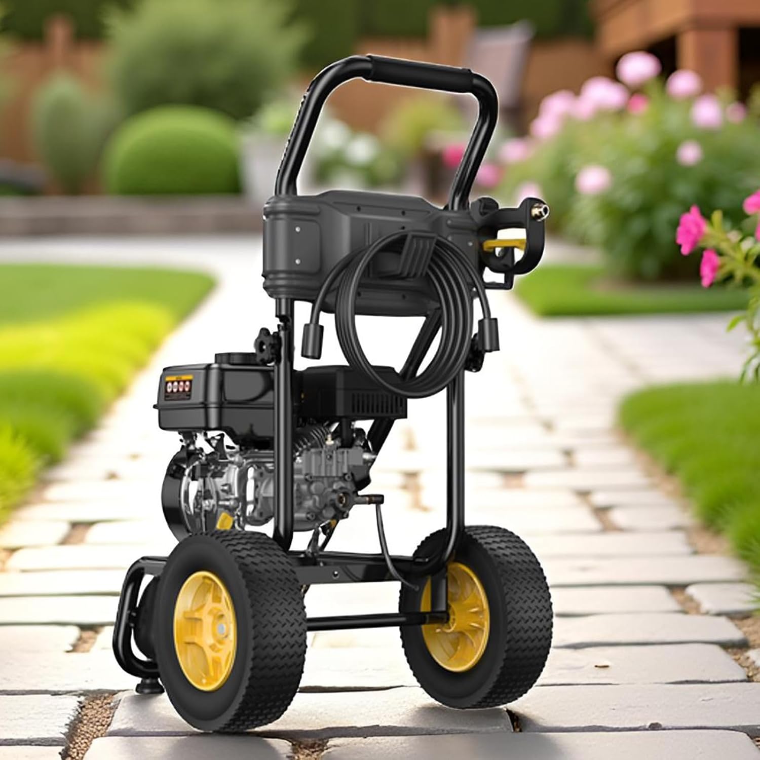 BLUBERY 3500 PSI Gas Pressure Washer, 2.6 GPM Heavy Duty High Power Washer, 30Ft Pressure Hose&Soap Tank,5 Pressure Nozzles,Black