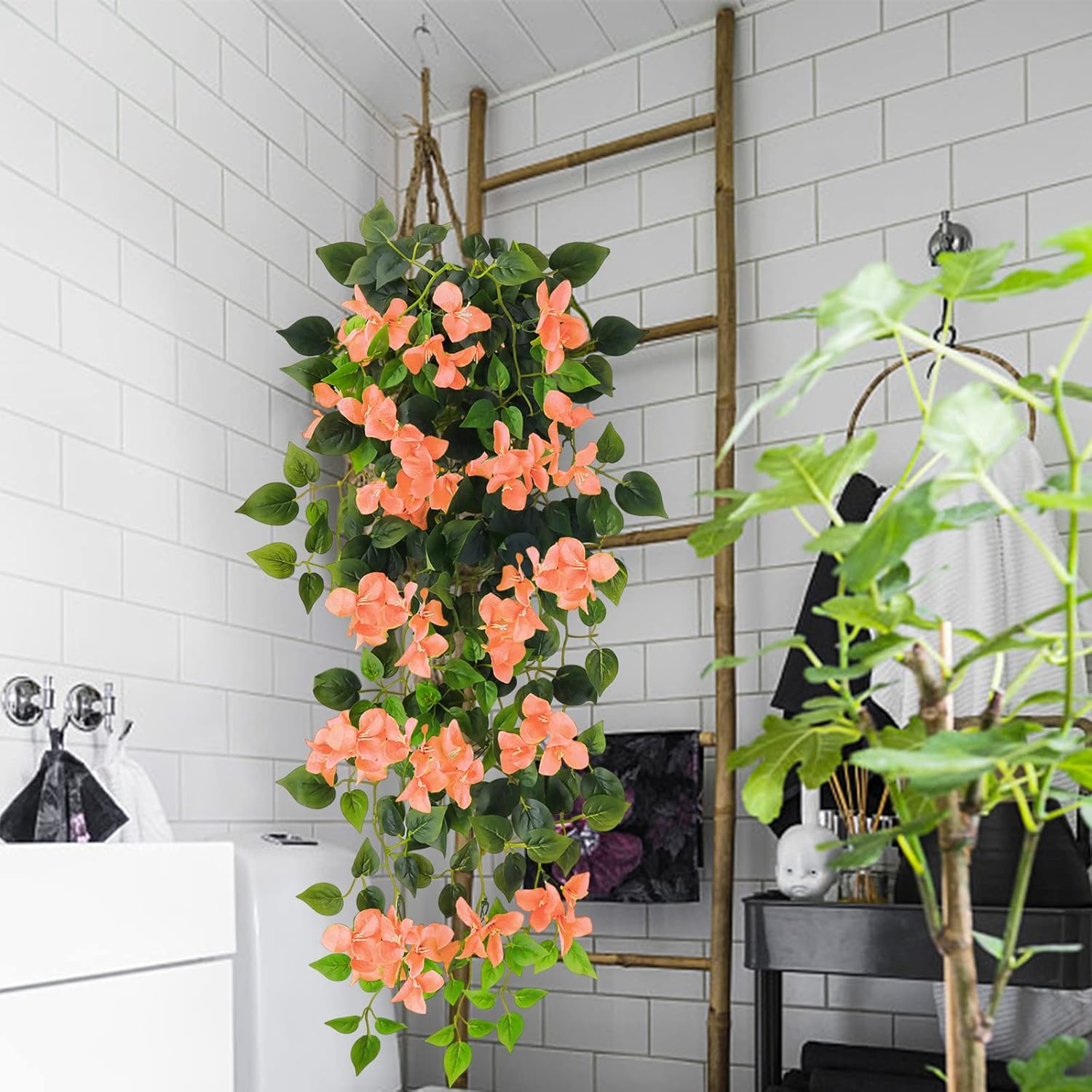 Artificial Hanging Flowers Bougainvillea, UV Resistant Fake Plastic Faux Flower Fabric Vine for Indoor Outdoor Garden Porch Eave Wedding Wall Décor Fall Decorations