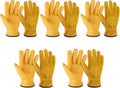 OZERO 5Pair Leather Work Gloves Cowhide Garden Glove for Wood Cutting/Yard Gold,Large