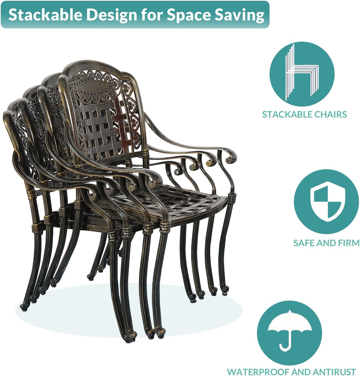 MEETWARM 3 Piece Patio Bistro Set, Outdoor All-Weather Cast Aluminum Dining Furniture Set Includes 2 Chairs with Cushions and a 35.4” Round Table with Umbrella Hole for Garden Deck, Ocean Blue