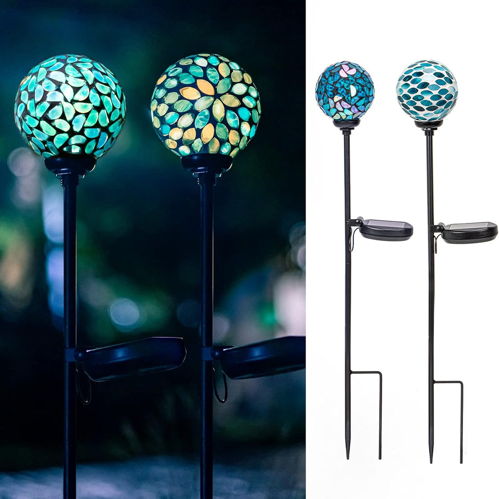 VCUTEKA Solar Lights Outdoor Decorative, Mosaic Solar Garden Light Waterpoof LED Pathway Stake Light for Landscape Lawn Patio Yard Decoration, 2 Pack