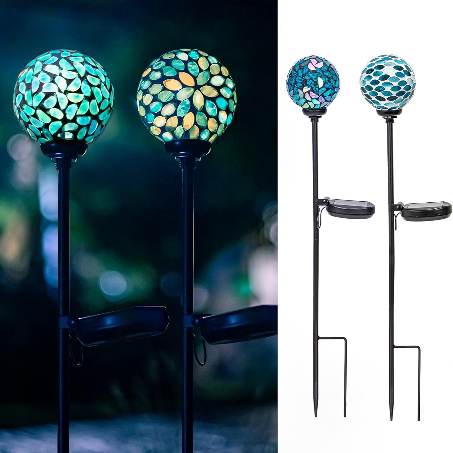 VCUTEKA Solar Lights Outdoor Decorative, Mosaic Solar Garden Light Waterpoof LED Pathway Stake Light for Landscape Lawn Patio Yard Decoration, 2 Pack