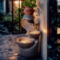 20" H Outdoor Water Fountain, Modern Outdoor Garden Fountains with LED Lighted for Garden, Patio, Deck, Backyard and Home Art Decor