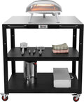 36''x 24'' Large Movable Pizza Oven Table for Outdoor, 304 Stainless Steel Grill Cart with Wheels, 3-Shelf Outdoor Kitchen Prep Table Pizza Oven Stand on Wheels for Pizza Oven& Griddle