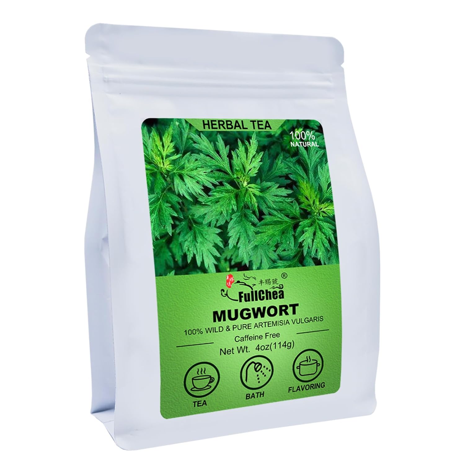 FullChea - 100% Pure Natural Dried Mugwort Herb Loose Leaf - 4oz/114g - Superior Dried Mugwort Tea - Sulfur-free - Non-GMO - Caffeine-free - Help Lucid Dream