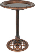 Alpine Corporation TEC116BZ Outdoor Pedestal Birdbath w/Scrollwork Base and Stakes, Elegant Garden Birdbath, 28" H, Bronze