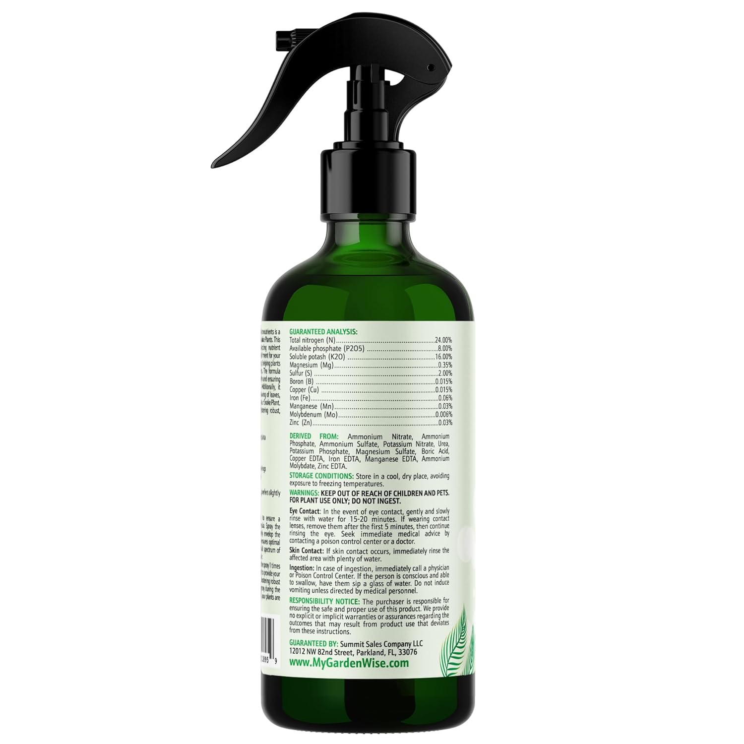 Professional Foliar Plant Spray with Essential Micronutrients 3-1-2 for Snake Plants, Dracaena trifasciata, Sansevieria - Liquid Fertilizer - Plant Food - Plant Shine - Plant Care (16 OZ)