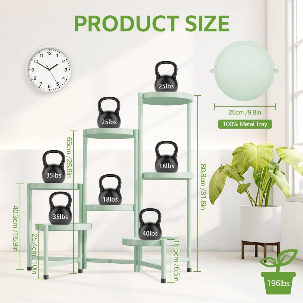 iDavosic.ly 7 Tier Large Plant Stand Indoor, 10 Inch Wide Tall Corner Metal Plant Stands Outdoor for Multiple Plants, Folding Tiered Flower Display Holder Rack Shelf, Light Green