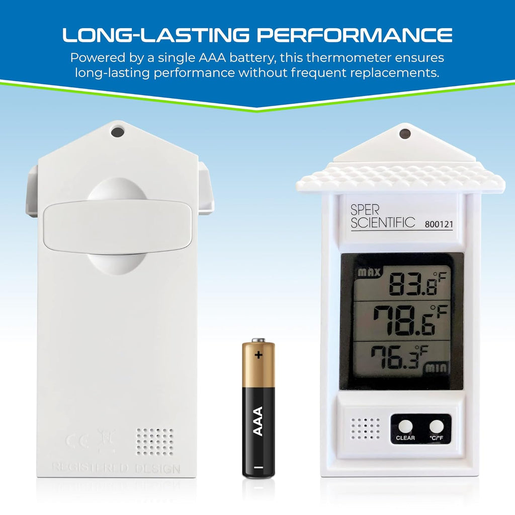 Sper Scientific Compact Digital Min/Max Thermometer 800121 - Wide Range Temperature Logger with Clear LCD Display - Ideal for Laboratories, Food Storage, HVAC & Greenhouses - 4 pc