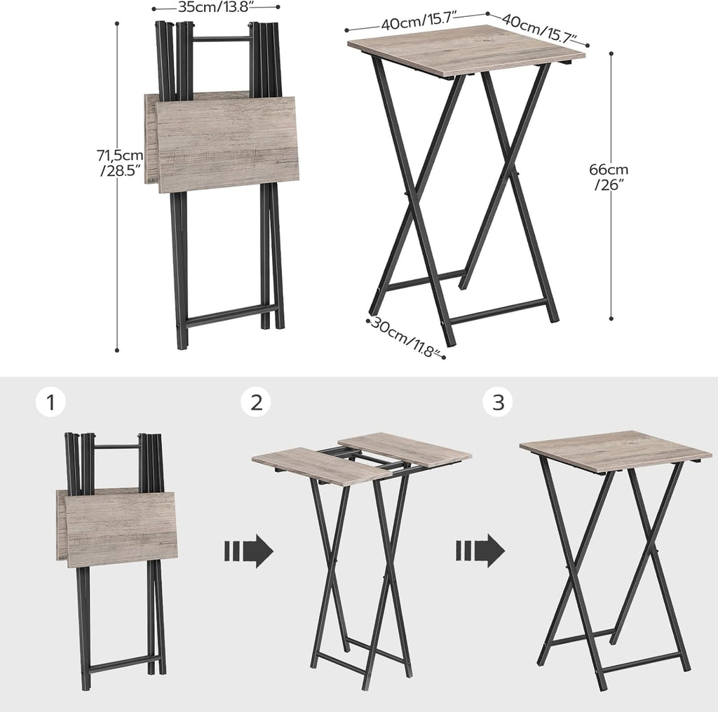 HOOBRO Folding TV Tray Table, Set of 2 Wooden TV Tray, Portable Sofa Side Snack Table, Industrial Desk for Small Spaces, Space-Saving, Easy to Install and Fold, Greige and Black BG27BZP201