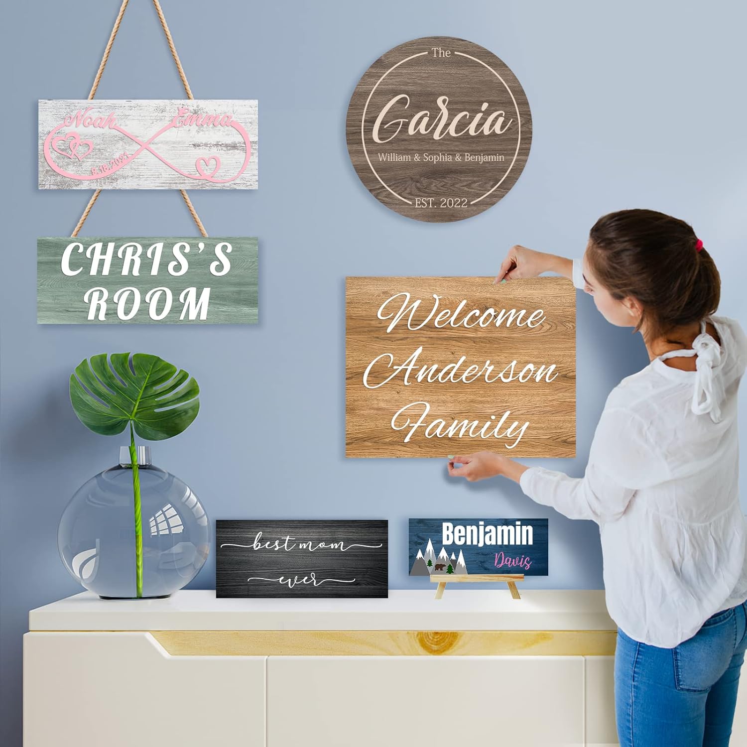 Custom Wood Sign Prsonalized Text Business Home Decor, Personalized Rustic Plaque Board Hanging Wooden Name Sign for Wall Art, Customized Signs Plank Decoration Gifts for Wedding Family Farmhouse Kitchen, Rectangle