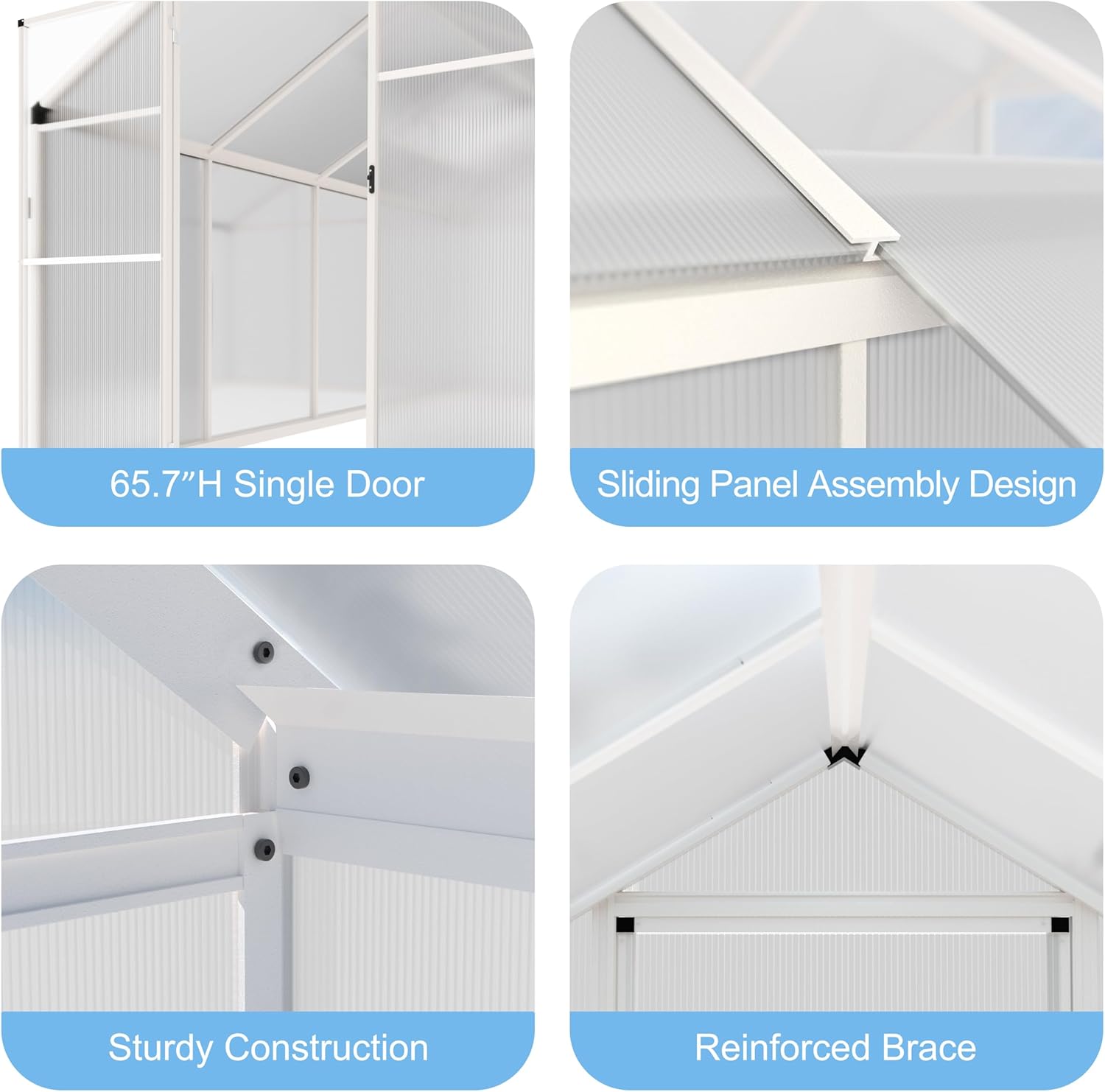 6' x10' Double-Wall Polycarbonate Aluminum Greenhouse Kit for Outdoor, Walk-in Greenhouse with Lockable Door and Adjustable Roof Vent, Backyard Garden in Winter, White