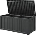 KAMABOKO Outdoor Storage Box, 120 Gallon Large Outdoor Resin Deck Box, Storage Waterproof Boxes Lockable Lid for Garden Tools, Pool Supplies, Patio Furniture and Cushions, Black