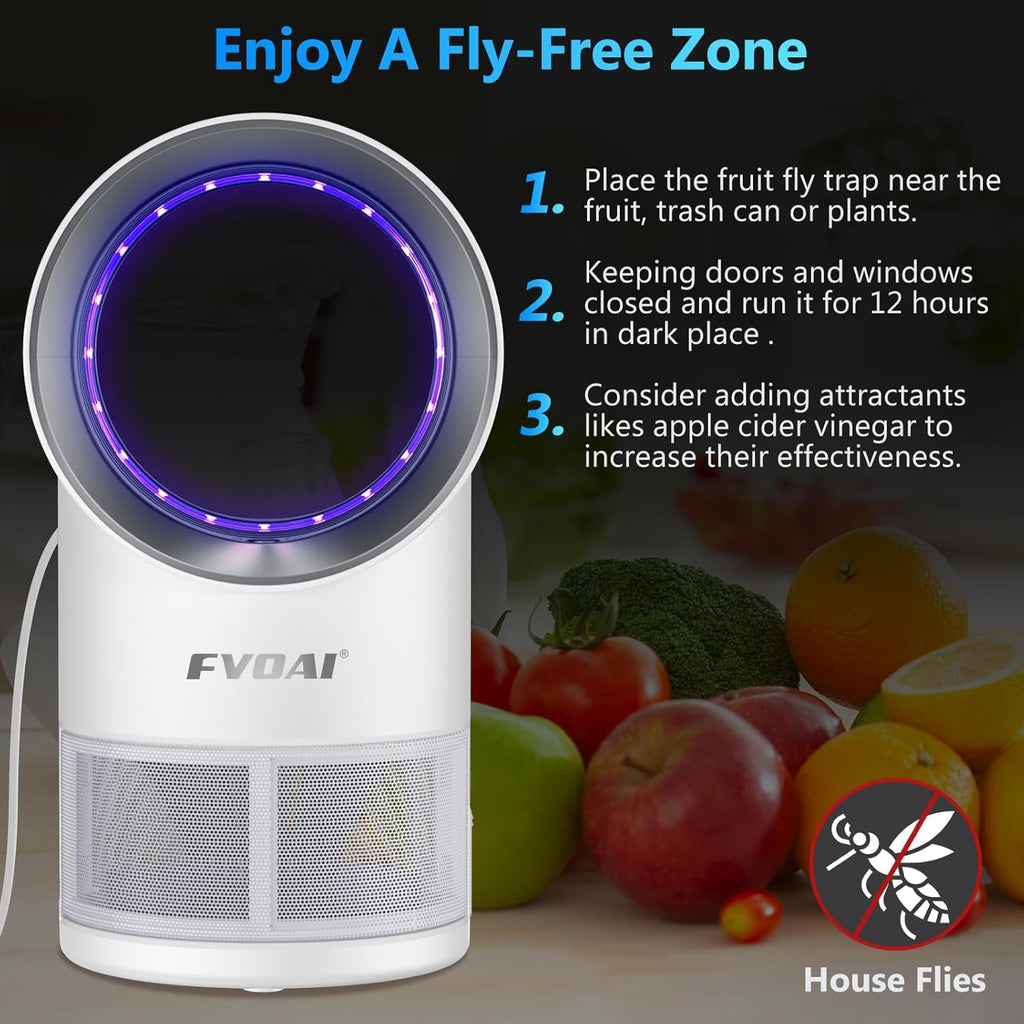 Fruit Fly Trap for Indoors, Fly Traps Indoor for Home Indoor Insect Trap with Suction, Time Setting, Bug Light & 10 Pcs Sticky Glue Boards (White)