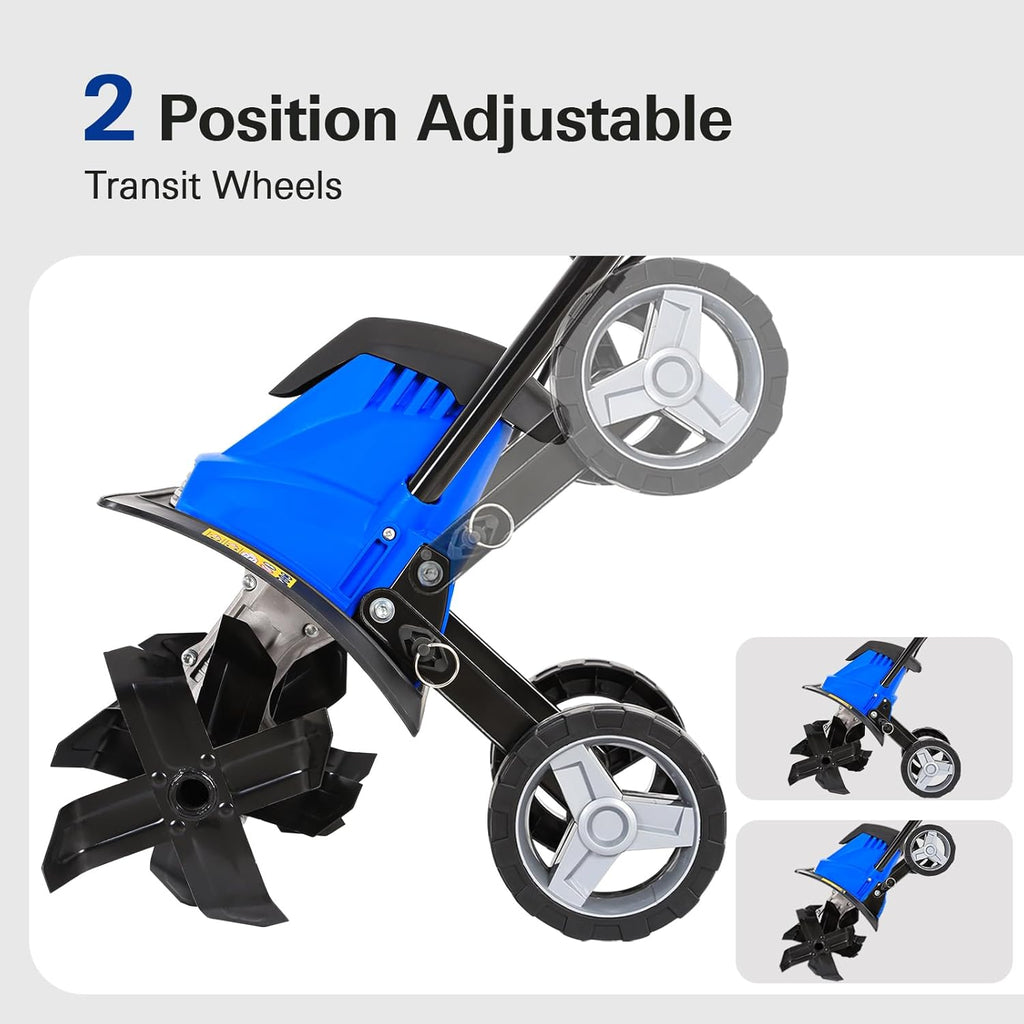 BILT HARD 14" 10Amp Electric Garden Tiller | 4 Steel Tines Tiller Cultivator with Foldable Handle & Adjustable Wheels for Soil Cultivation, Weeding, Portable Gardening