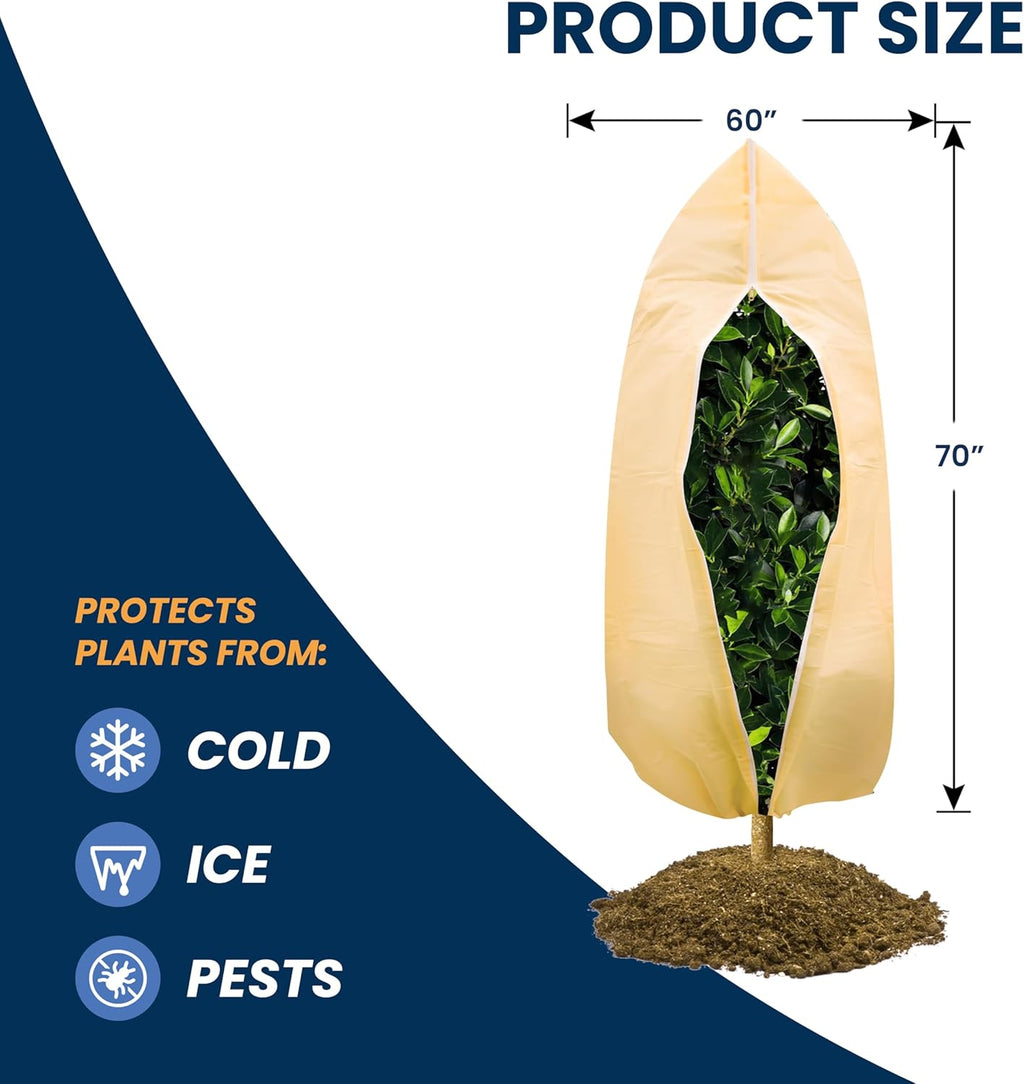 SCRUBIT Plant Covers Freeze Protection, 60 x 70 in. Frost Cloths for Outdoor Plants Fruit Trees & Shrubs with Zipper and Drawstring, Thick Winter Plant Covers - 2 Pack Tree Frost Blankets