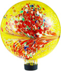VOREEN 10-Inch Glass Gazing Ball, Outdoor Gazing Globe, Handmade Reflective Ball Yard Decoration for Homes, Patio, Lawn and Gardens, Gift for Mom Wife Friend, Phoenix Tail Design, Yellow