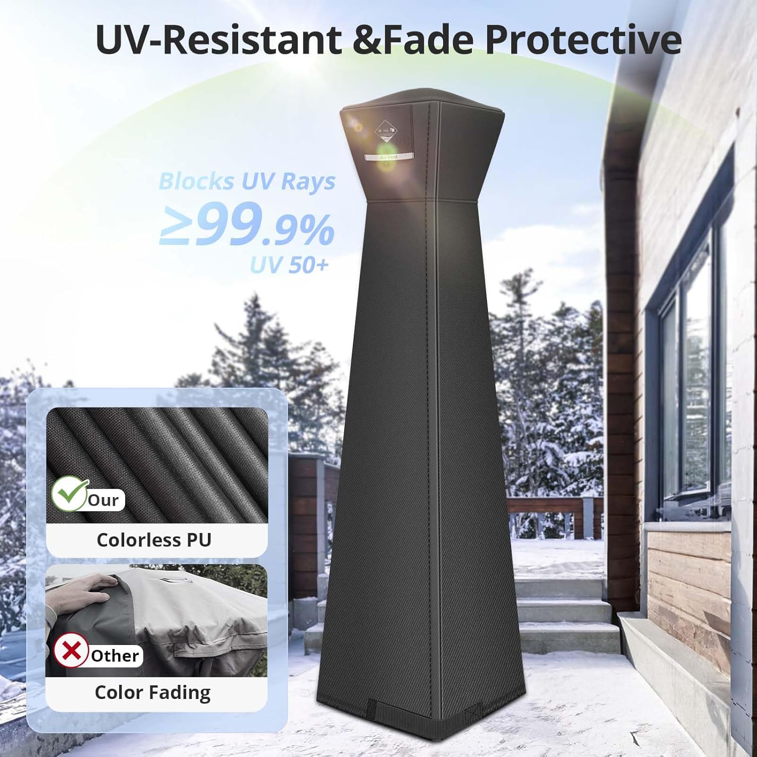 QH.HOME Winter Pyramid Heater Covers, [2025 Upgraded Tear-Resistant Fabric] Waterproof with Robust Zipper ,Dustproof/Wind/Sunlight/Snow-Resistant, 90"H x 23"D x 23"B, Black