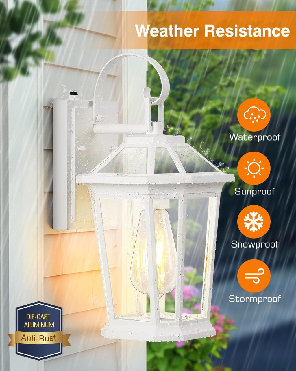 VIANIS Outdoor Porch Lights - Dusk to Dawn Exterior Wall Lights, 100% Anti-Rust Aluminum Waterproof, White Sconce Lanterns for Garage