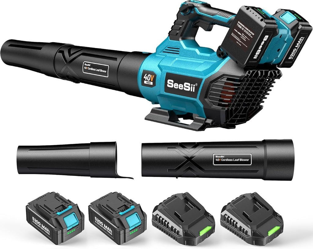 SEESII 40V Leaf Blower Cordless with 2 x 5200mAh Batteries and 2 Fast Chargers, 680CFM 210MPH Electric Leaf Blower with Variable Speed Control, Handheld Battery Blower for Lawn Care, Dust and Debris