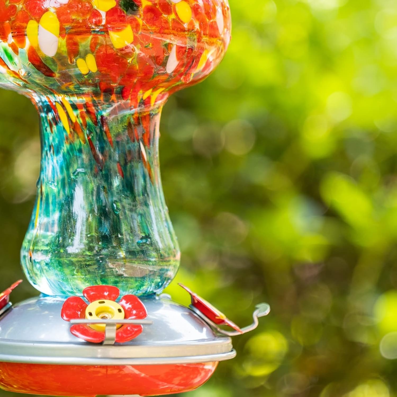 Muse Garden Gifts for Women Hummingbird Feeders for Outdoors Hanging Ant and Bee Proof, Blown Glass Hummingbird Feeder with Ant Moat, Christmas Gardening Gifts for Women Mom, 28OZ, Ocean Sunrise