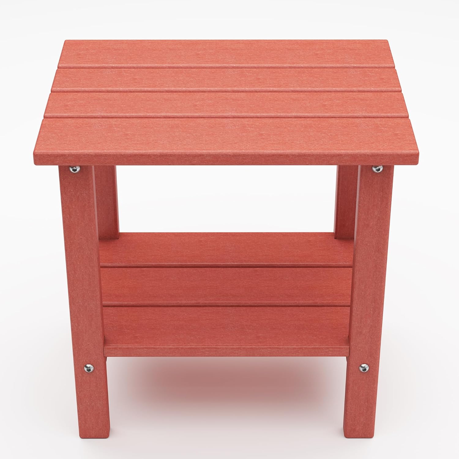 Outdoor Side Table, Weather Resistant HDPE Outdoor Table, 2-Tier Small Patio Tables for Outside or Indoor (Red)