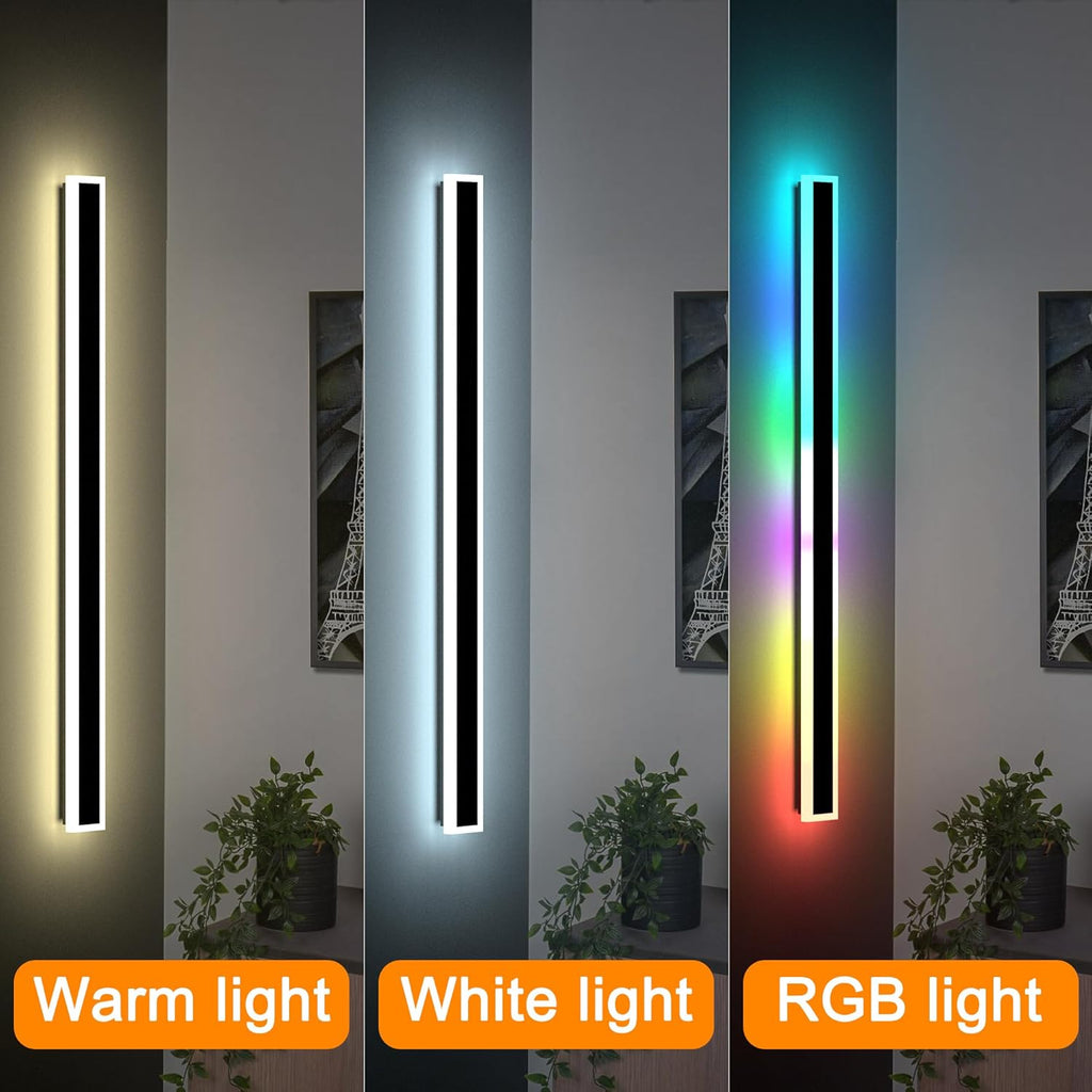 Modern Outdoor Wall Lights, 2 Pack Long Wall Sconce, Lighting Fixtures Long Wall Light 24w Waterproof Ip65 Black Exterior Sconce Led Linear Light for Garage, Patio (2pack-black, 31.5inch)