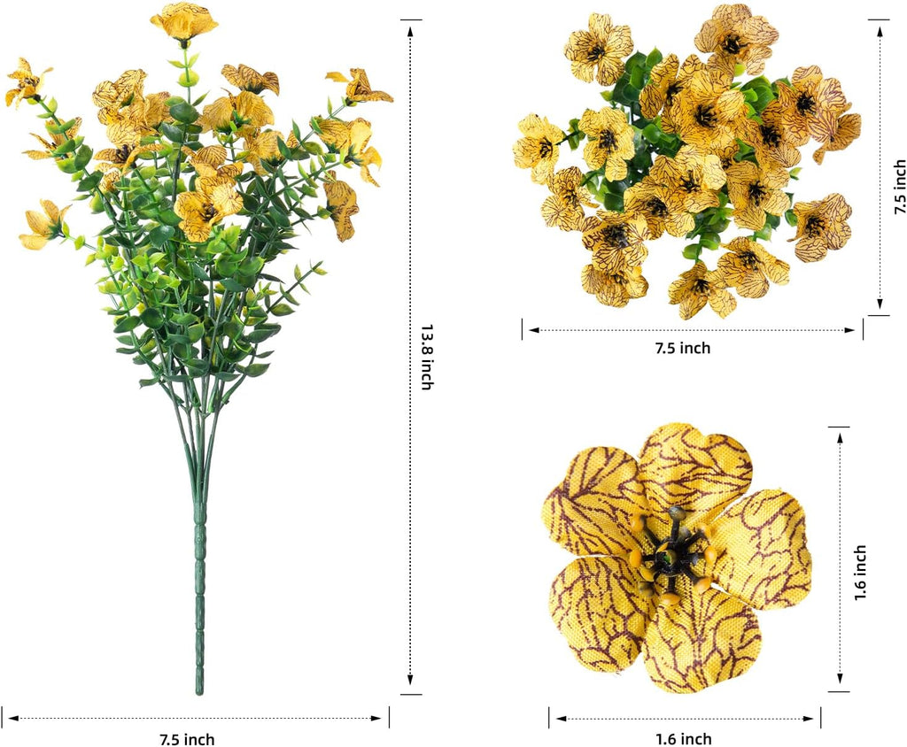 Artificial Fall Flowers Faux Mums for Outdoor Indoor Garden Home Decoration, Faux Flower Daisy with Eucalyptus Leaves Fake Plants Greenery Boxwood Porch Patio, 12 Bundles (Yellow)