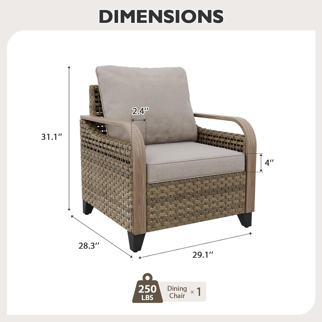EAGLE PEAK Modern Wicker Outdoor Chair, Patio Chair Curved Armrest, Rattan Patio Furniture for Yard Deck Porch Garden, 1 Chair, Brown/Gray
