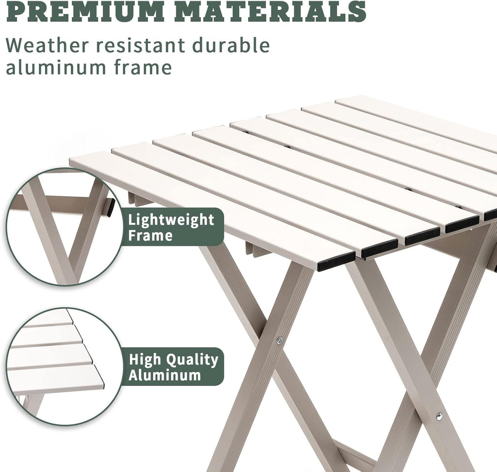 SUNNYFEEL Folding Camping Table - Lightweight Aluminum Portable Picnic Table, 18.5L x 18.5W x 24.5H Inch for Cooking, Beach, Hiking, Travel, Fishing, BBQ, Indoor Outdoor Small Foldable Camp Tables