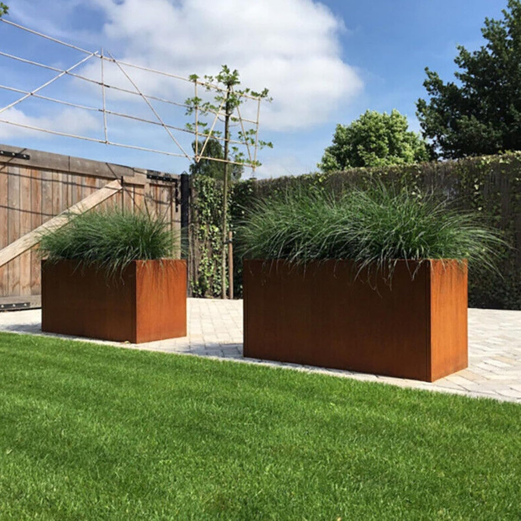 Corten Steel Corner Metal Planter Box Garden Steel Planter Pot for Patio Modern Farmhouse Rustic Design (L32 x W12 x D16, Rusted)