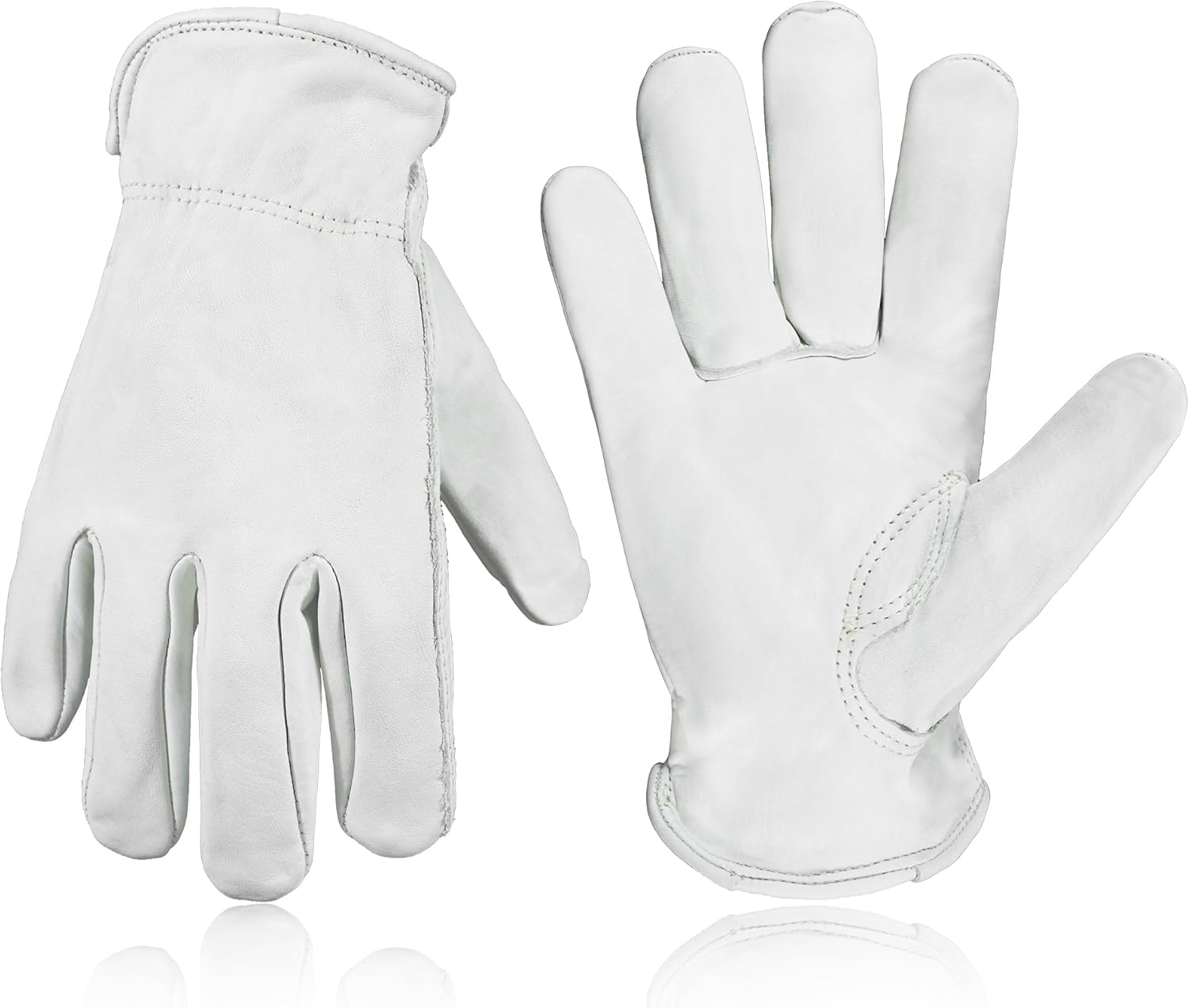 HLDD HANDLANDY Leather Work Gloves for Men & Women, Adjustable Wrist Cowhide Gardening Glove with Reinforced Palm for Driver