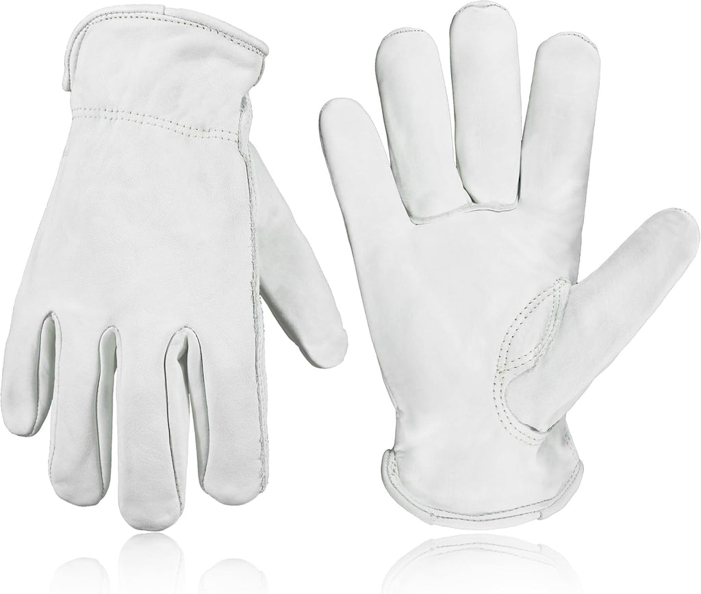 HLDD HANDLANDY Leather Work Gloves for Men & Women, Adjustable Wrist Cowhide Gardening Glove with Reinforced Palm for Driver